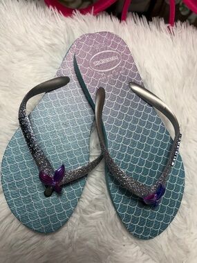 Havaianas Mermaid Flip Flops - Teal, Purple & Silver